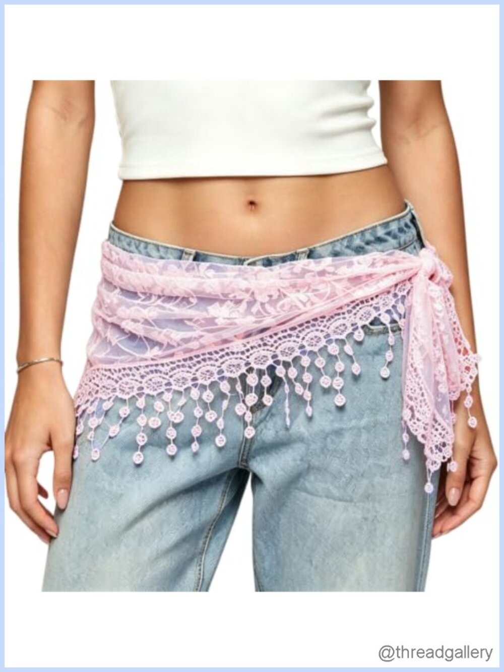Sheer Floral Lace Waist Scarf Mesh Bandana Wrap Belt Boho Coquette